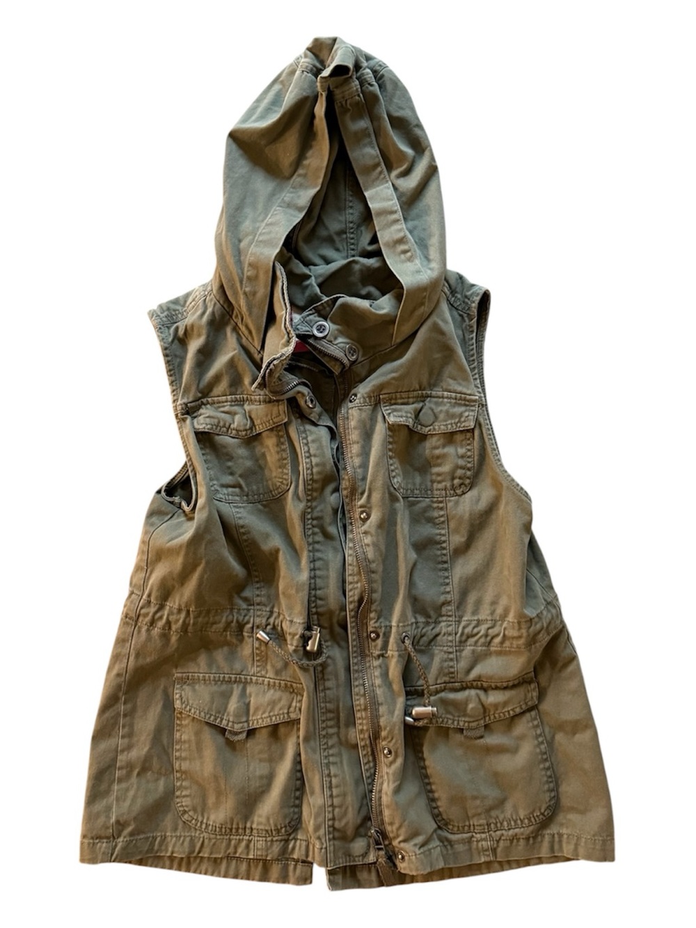 Ashley by 26 International Womens Olive Green Y2K Cotton Hooded Utility Vest Med